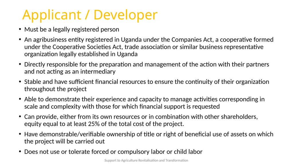 Presentation content Support to Agriculture - slide 8 of 30