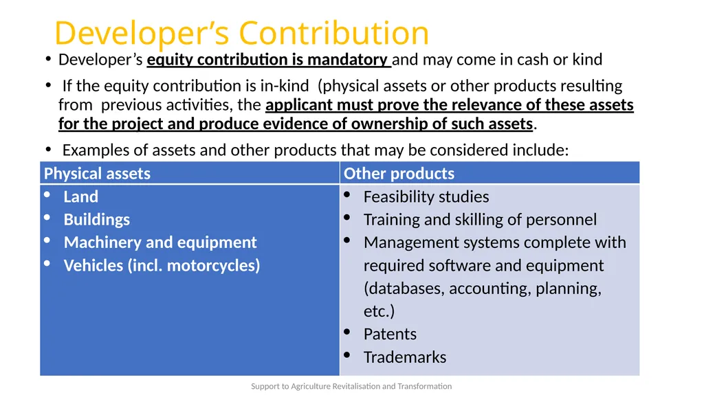 Presentation content Support to Agriculture - slide 9 of 30