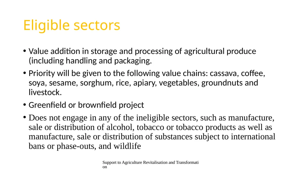 Presentation content Support to Agriculture - slide 11 of 30