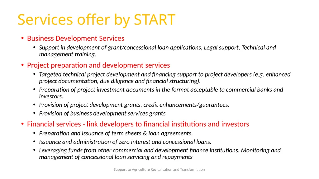 Presentation content Support to Agriculture - slide 5 of 30