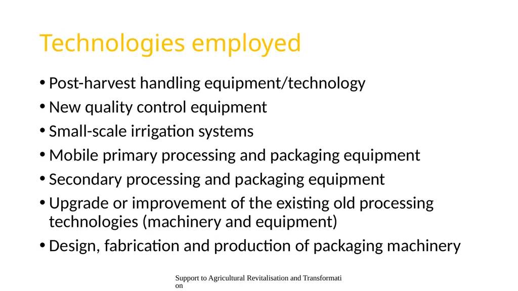 Presentation content Support to Agriculture - slide 13 of 30