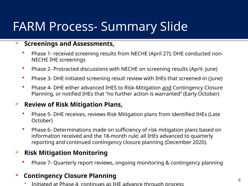 Financial Assessment and Risk Monitoring (FARM) of - slide 8 of 24