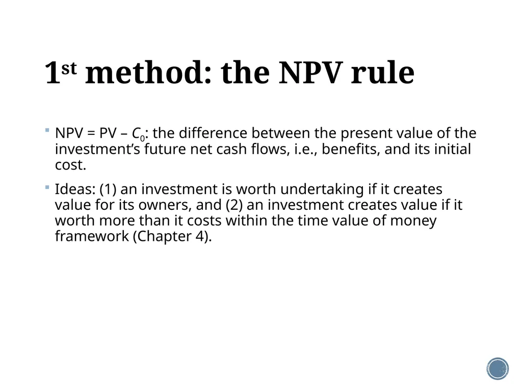 Chapter 5: Net present value and other investment - slide 5 of 40