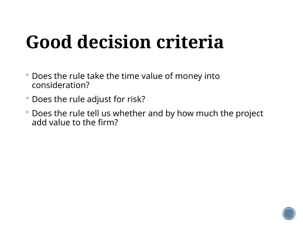 Chapter 5: Net present value and other investment - slide 3 of 40