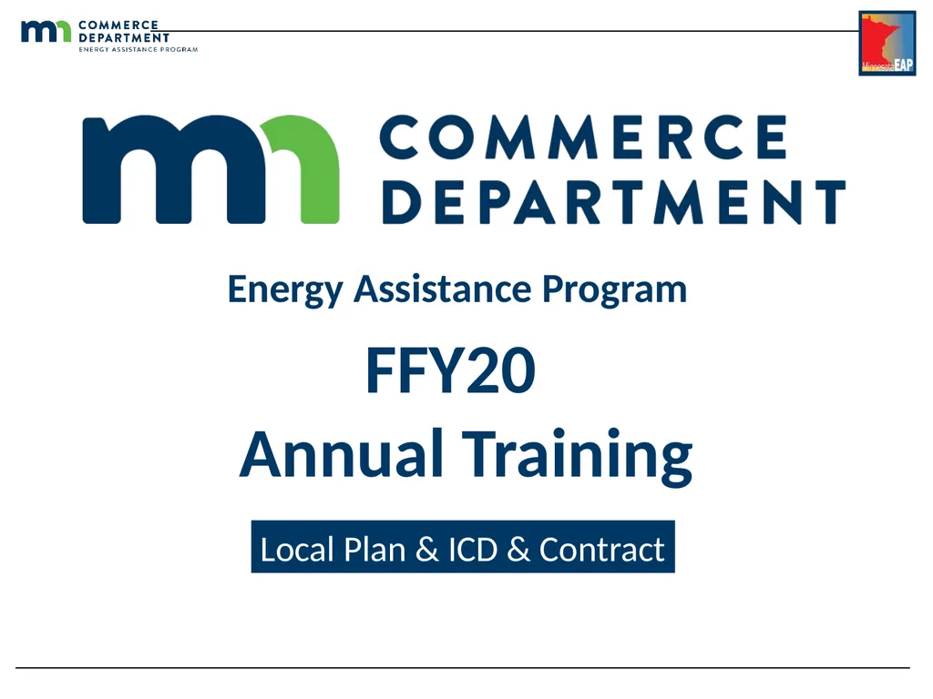 Energy Assistance Program FFY20 Annual Training - slide 1 of 27