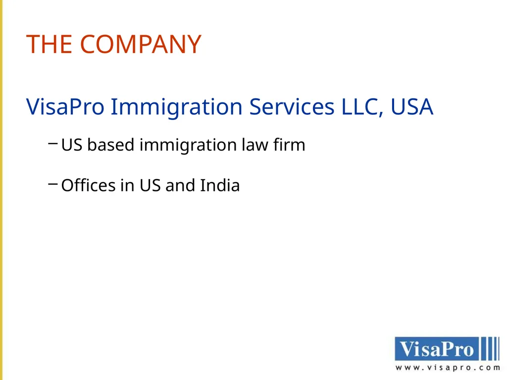 VisaPro Services Pvt. Ltd. THE COMPANY VisaPro - slide 2 of 10