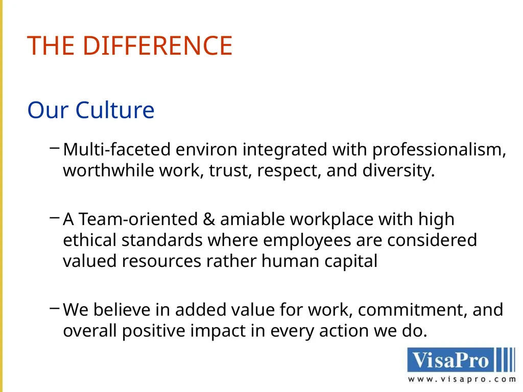 VisaPro Services Pvt. Ltd. THE COMPANY VisaPro - slide 4 of 10