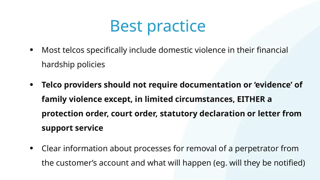 Resolving financial abuse legal issues with telco - slide 12 of 22