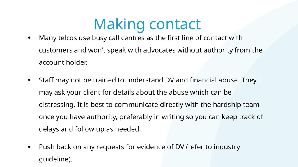 Resolving financial abuse legal issues with telco - slide 13 of 22