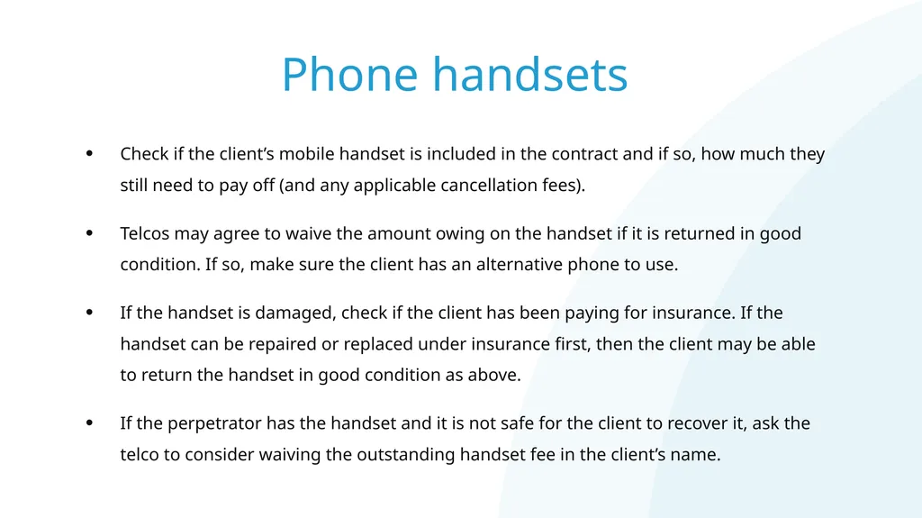 Resolving financial abuse legal issues with telco - slide 15 of 22