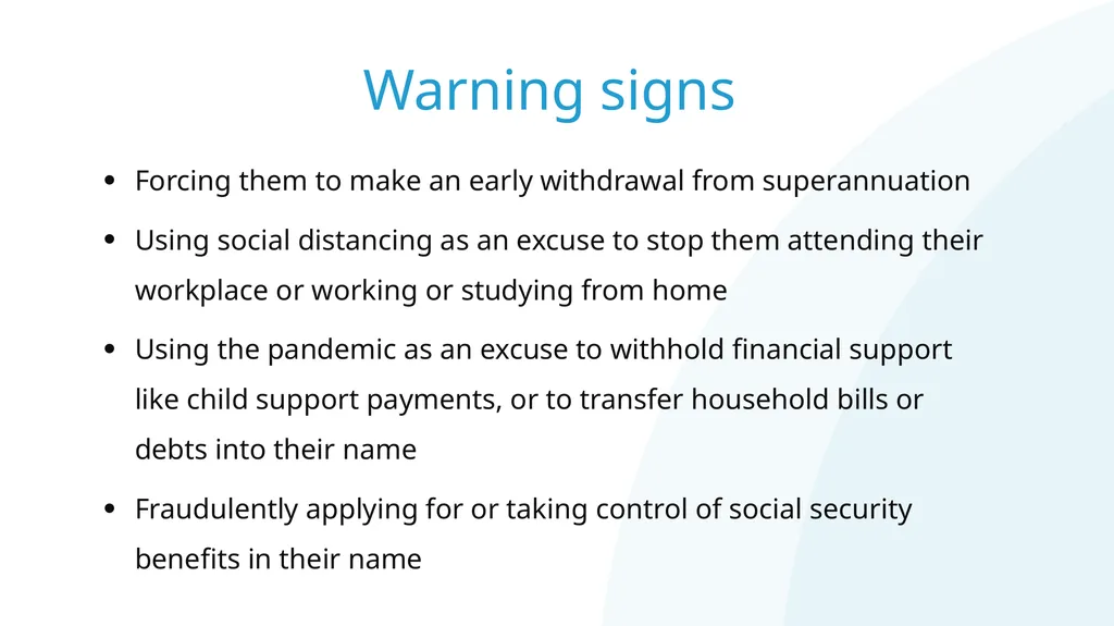 Resolving financial abuse legal issues with telco - slide 8 of 22