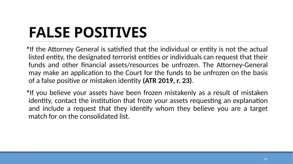 TARGETED FINANCIAL SANCTIONS RELATED TO TERRORISM, - slide 23 of 25