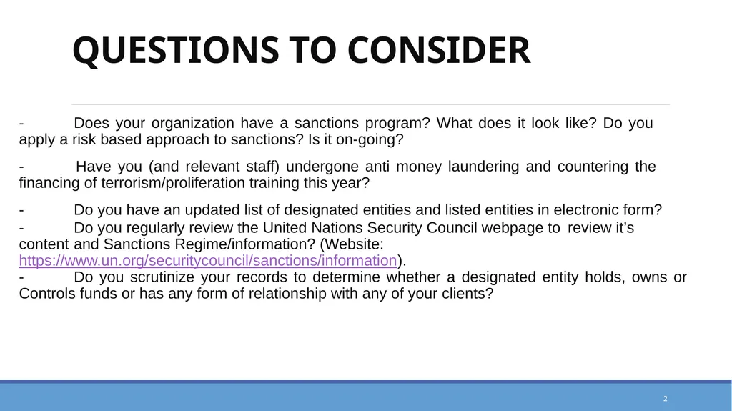TARGETED FINANCIAL SANCTIONS RELATED TO TERRORISM, - slide 2 of 25