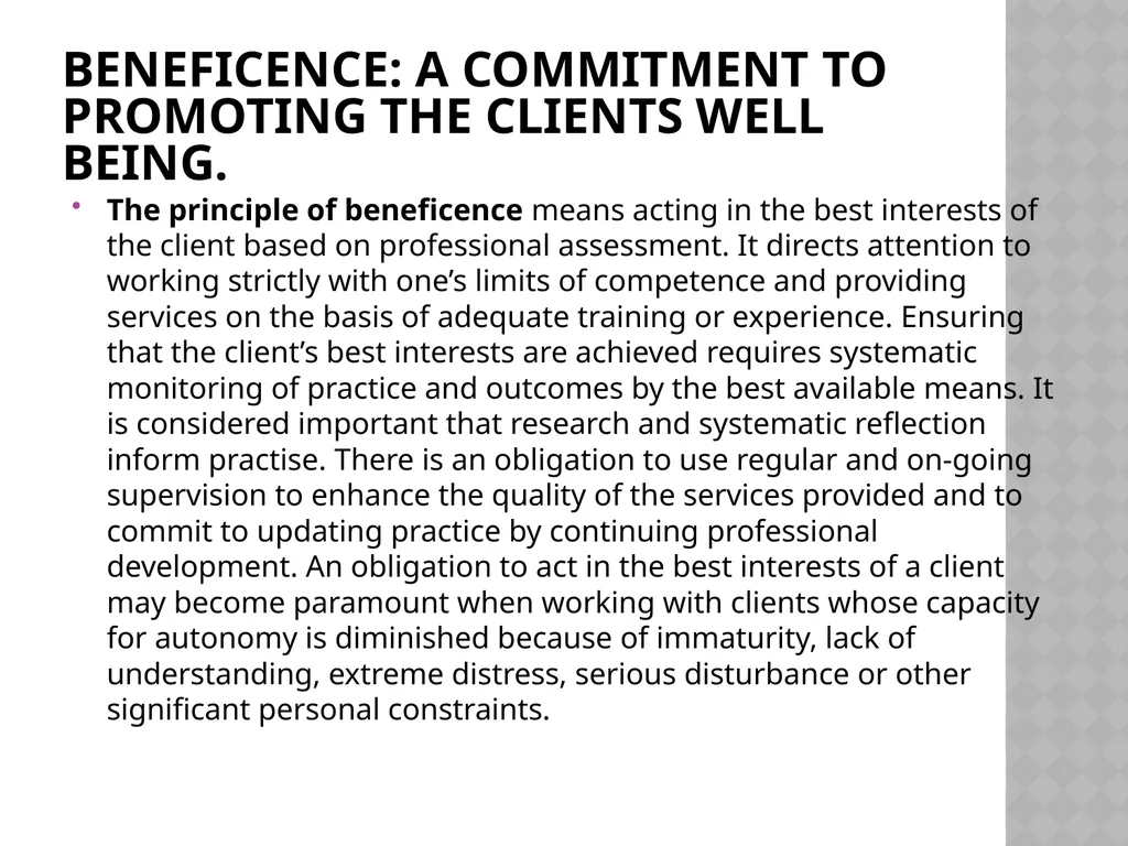 Ethics for Counselling and Psychotherapy Values - slide 7 of 19