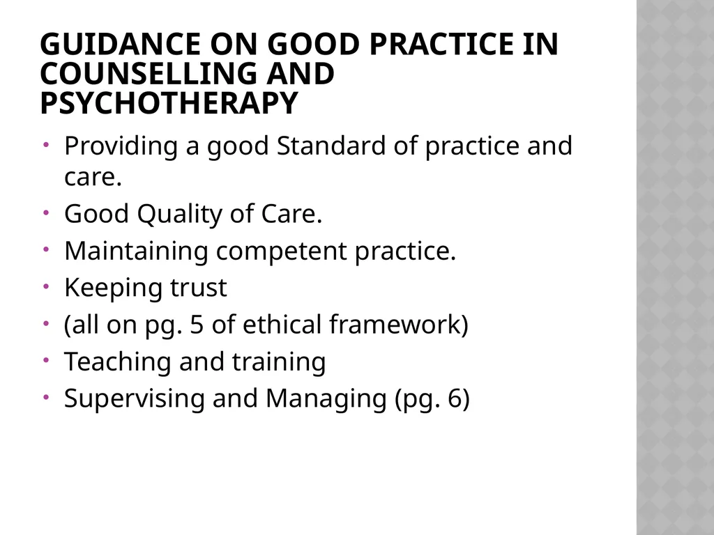 Ethics for Counselling and Psychotherapy Values - slide 15 of 19