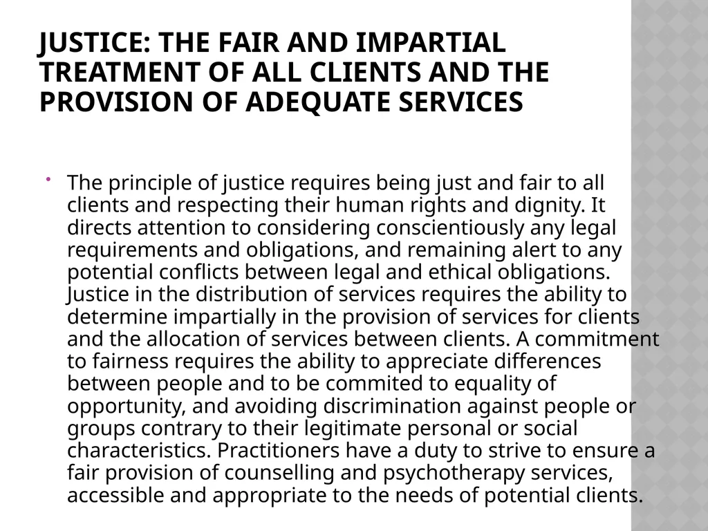 Ethics for Counselling and Psychotherapy Values - slide 9 of 19