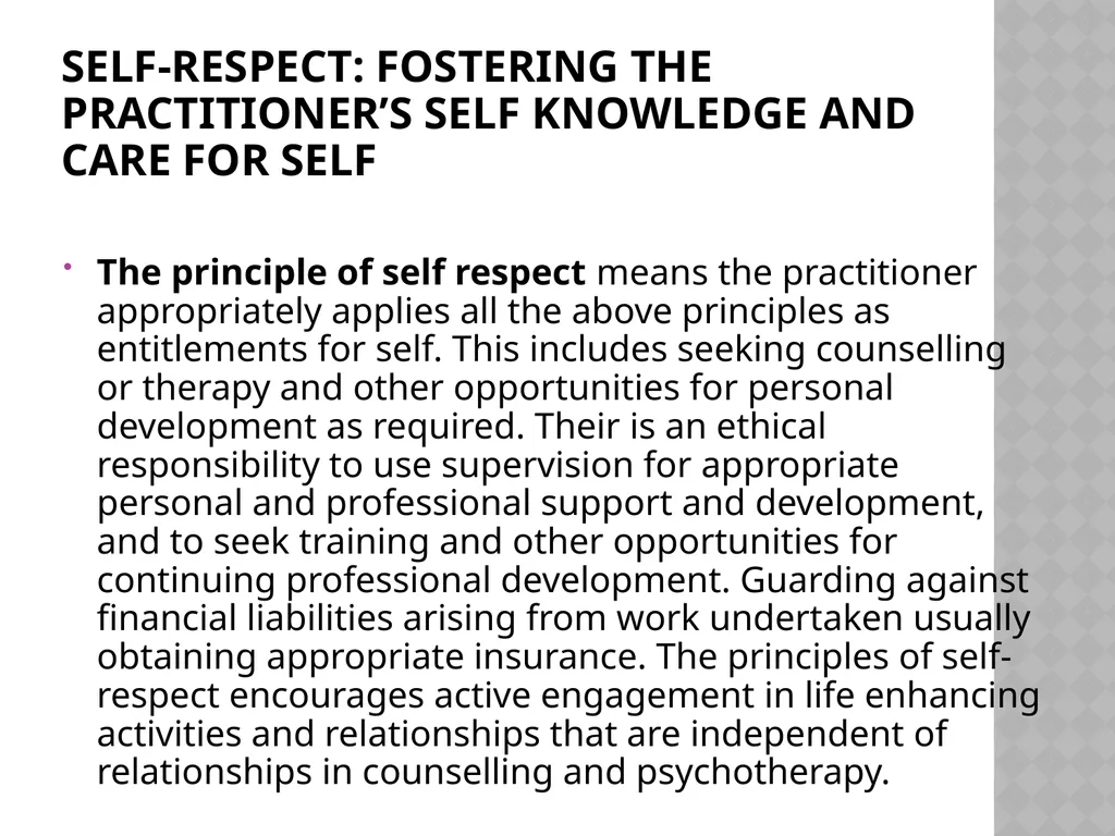 Ethics for Counselling and Psychotherapy Values - slide 10 of 19