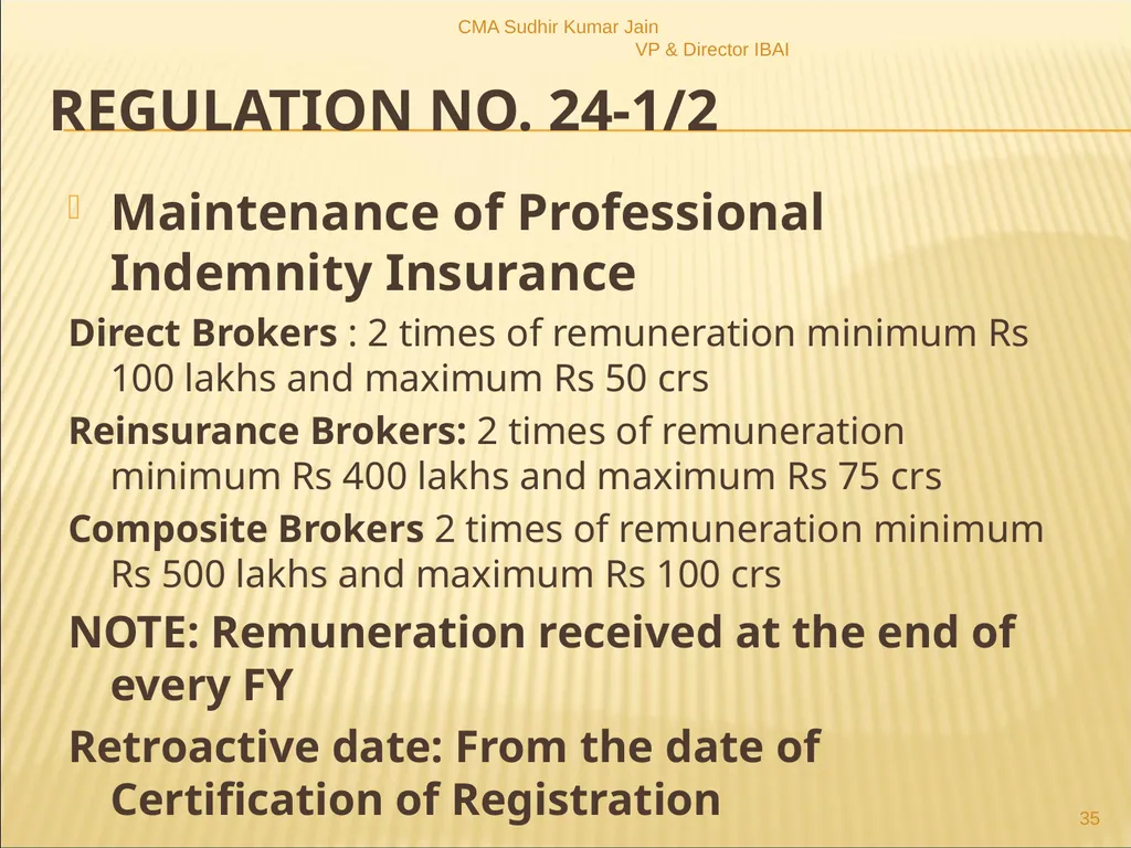 A Presentation On IRDAI (Insurance Brokers) - slide 35 of 79