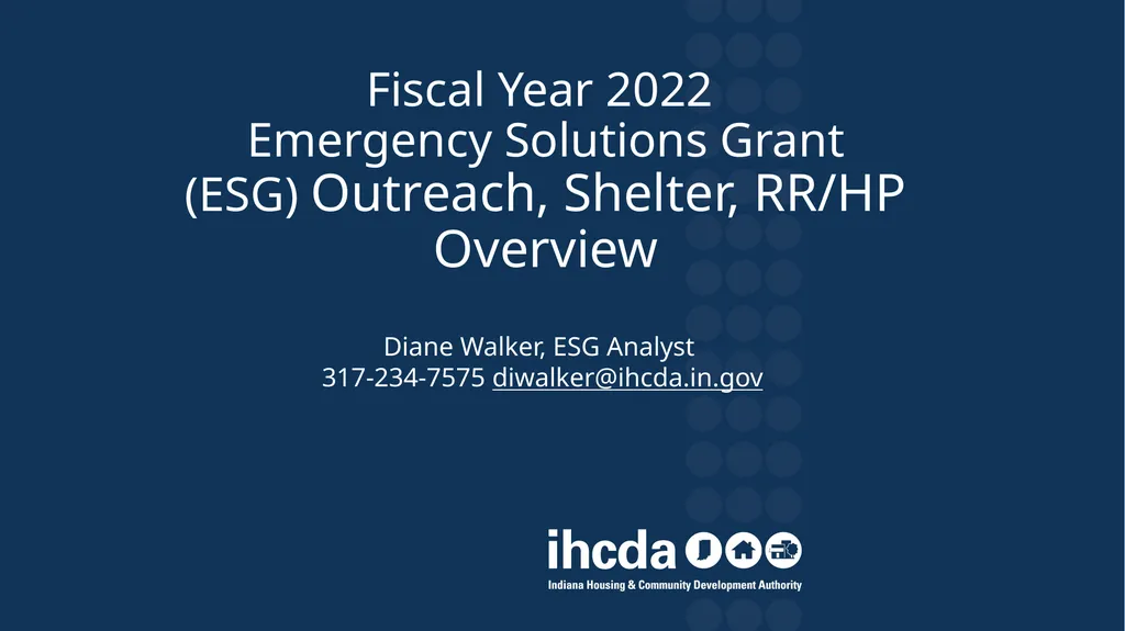 Fiscal Year 2022 Emergency Solutions Grant (ESG) - slide 1 of 78
