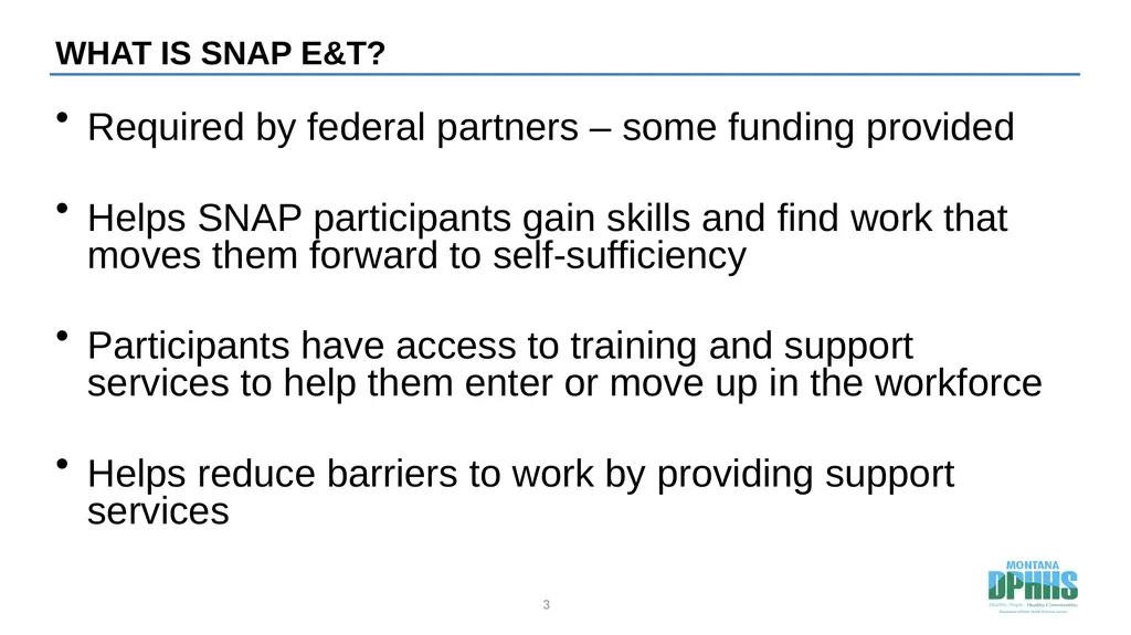 Agenda SNAP E&T Overview SNAP E&T Goals Strategy - slide 3 of 19