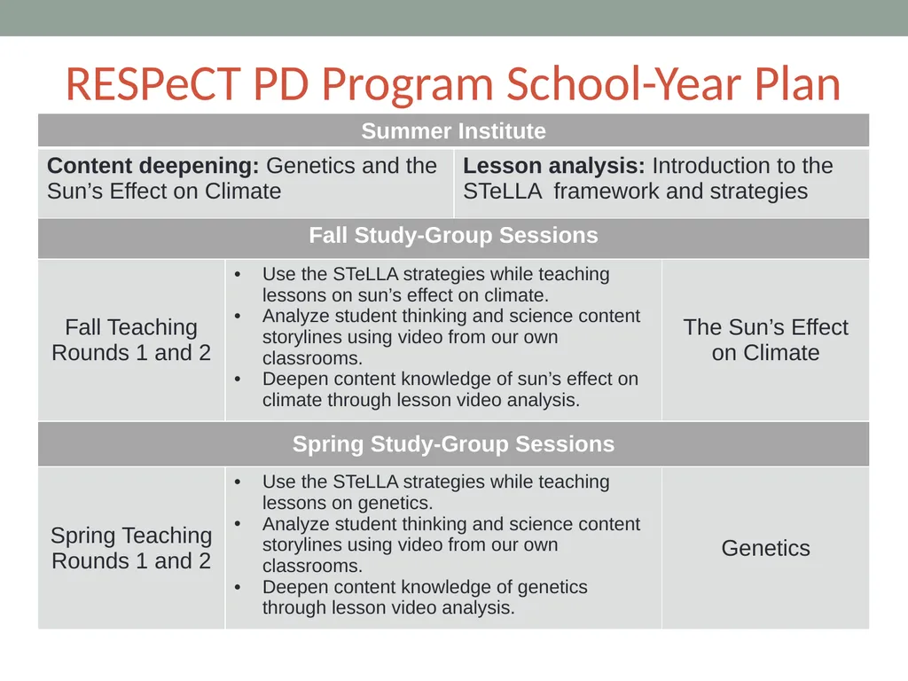 RESPeCT PD pROGRAM RESPeCT Summer Institute Day 4 - slide 20 of 63