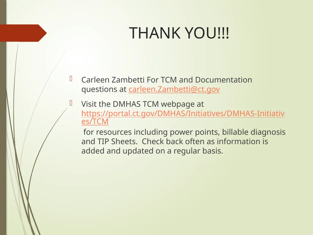 TCM DOCUMENTATION TRAINING How to write TCM - slide 48 of 48