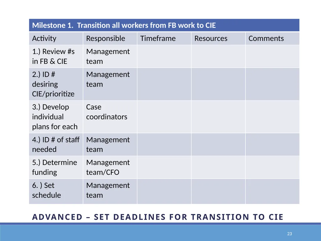 Action Planning for Transformation to an E1st - slide 23 of 43