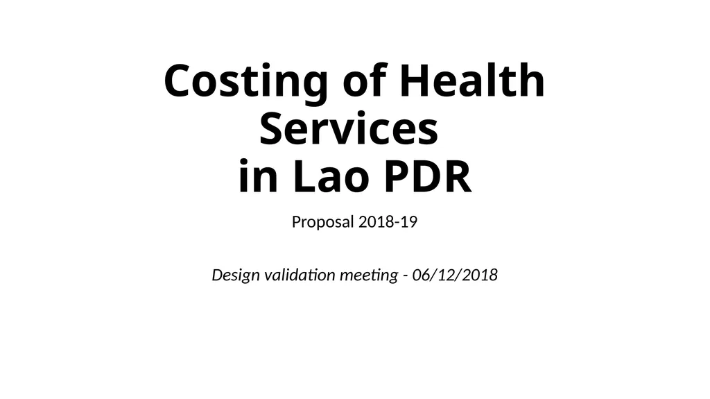 Costing of Health Services in Lao PDR Proposal