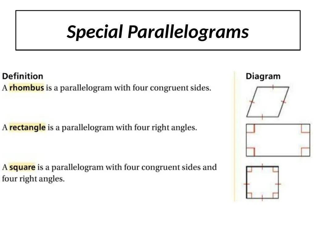 6-4 Properties of Rhombuses, Rectangles, and - slide 2 of 10