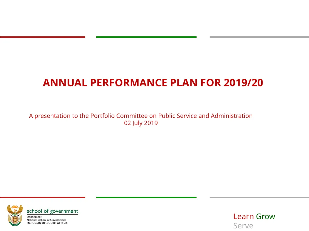 ANNUAL PERFORMANCE Plan for 2019/20 A presentation