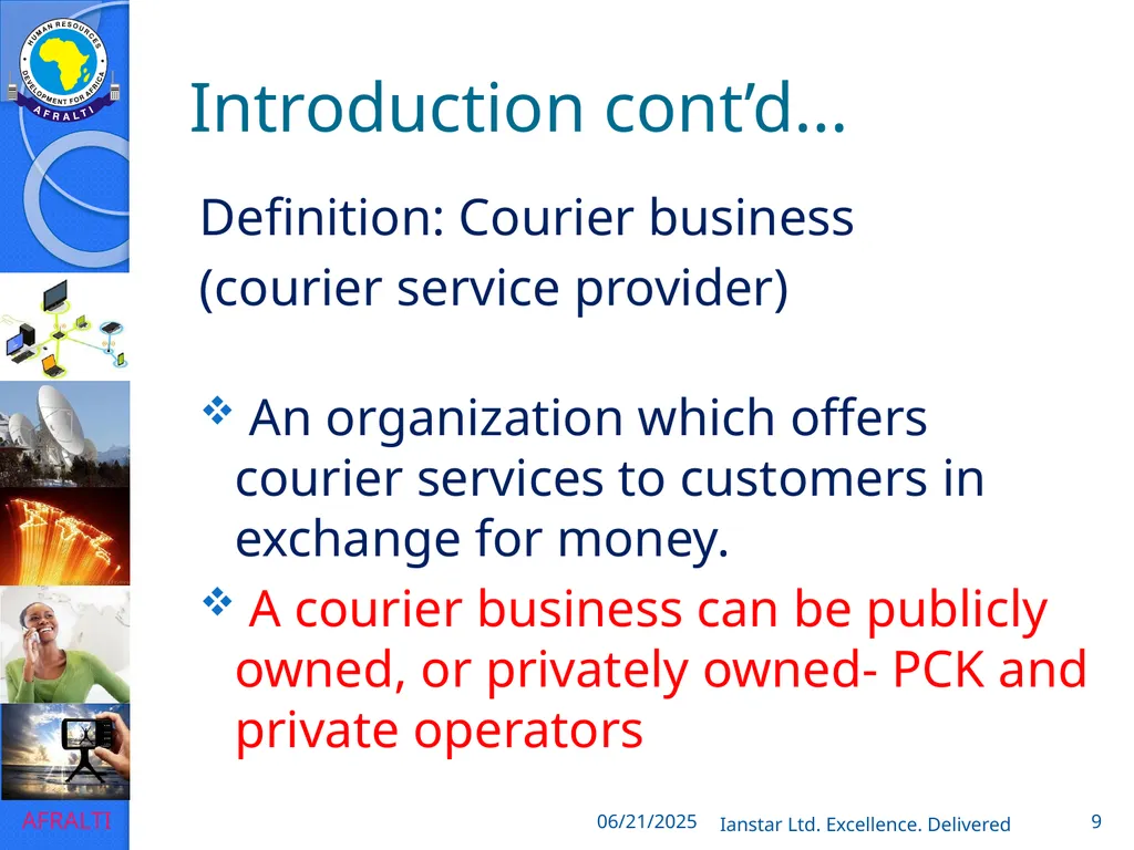 POSTAL AND COURIER TRAINING RUNNING A COURIER - slide 9 of 112