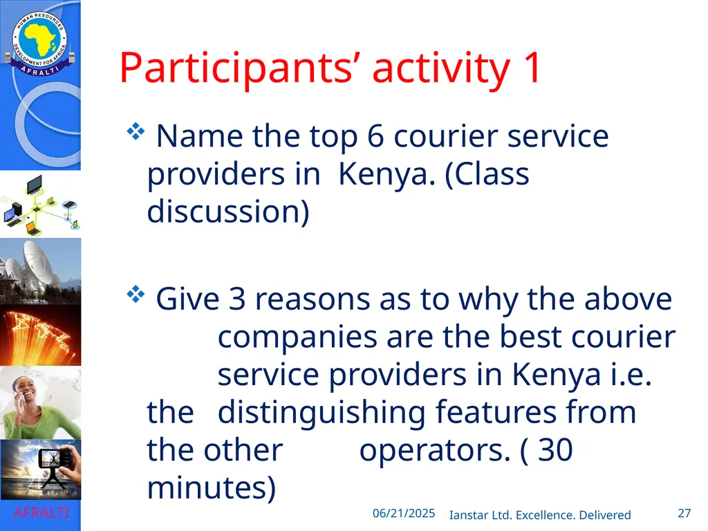 POSTAL AND COURIER TRAINING RUNNING A COURIER - slide 27 of 112