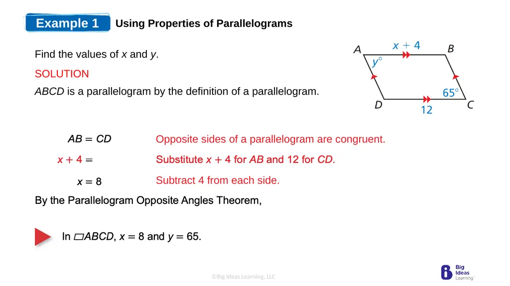 Lesson 7.2 Properties of Parallelograms Learning - slide 7 of 15