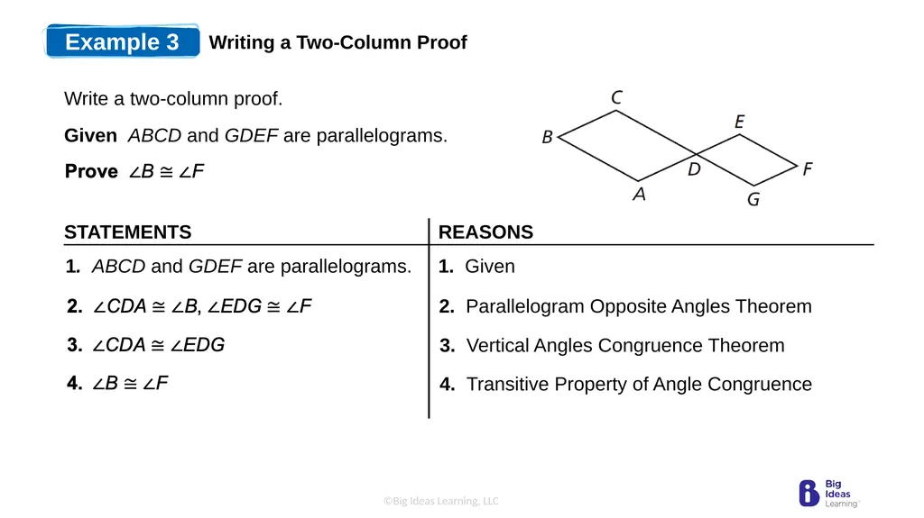 Lesson 7.2 Properties of Parallelograms Learning - slide 12 of 15