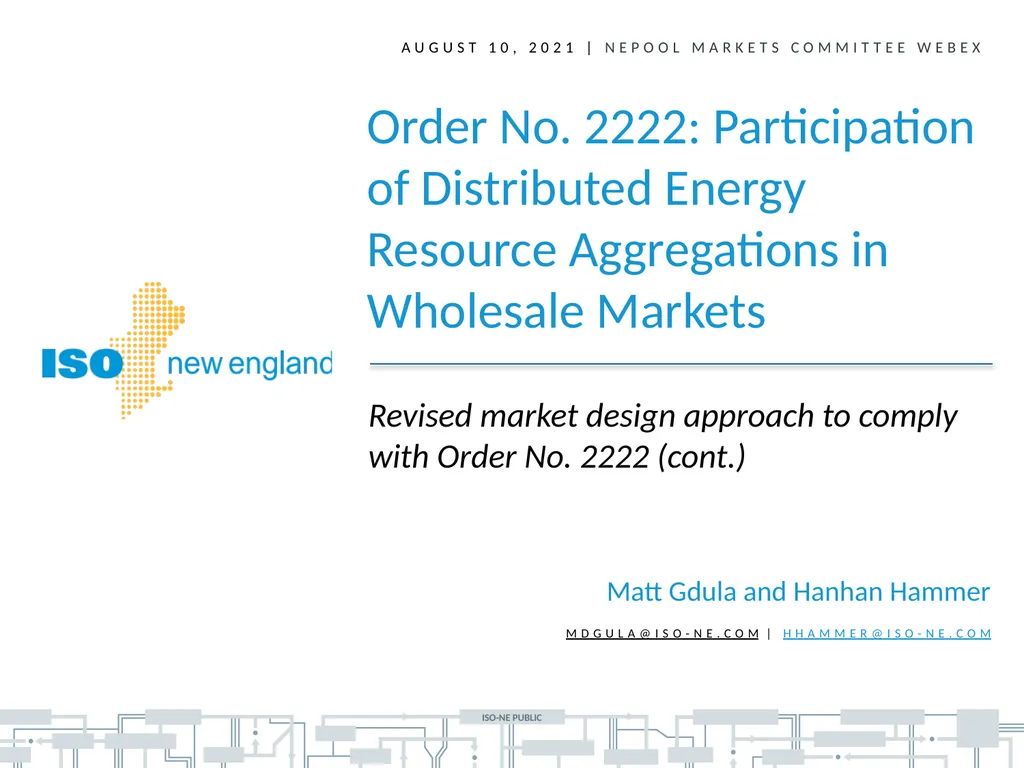 Matt Gdula and Hanhan Hammer Revised market design - slide 1 of 40