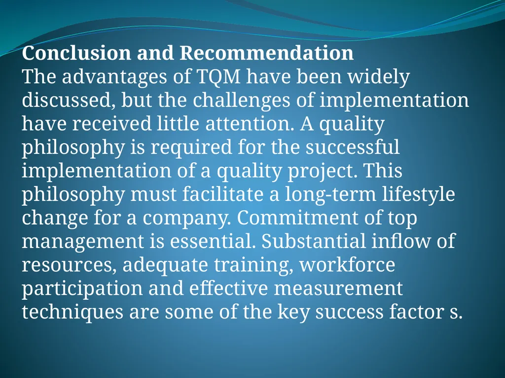 IMPLEMENTING TOTAL QUALITY MANAGEMENT IN - slide 33 of 34