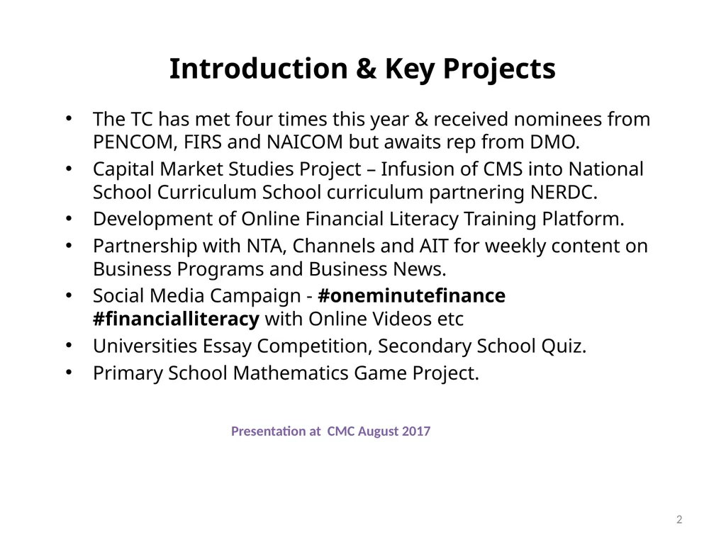 Technical Committee on Financial Literacy Update - slide 2 of 6