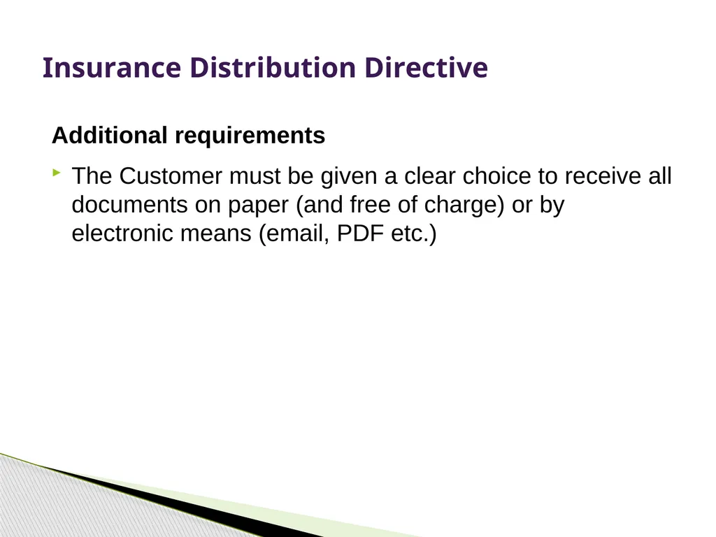 Insurance Distribution Directive Alan Chandler, - slide 18 of 44