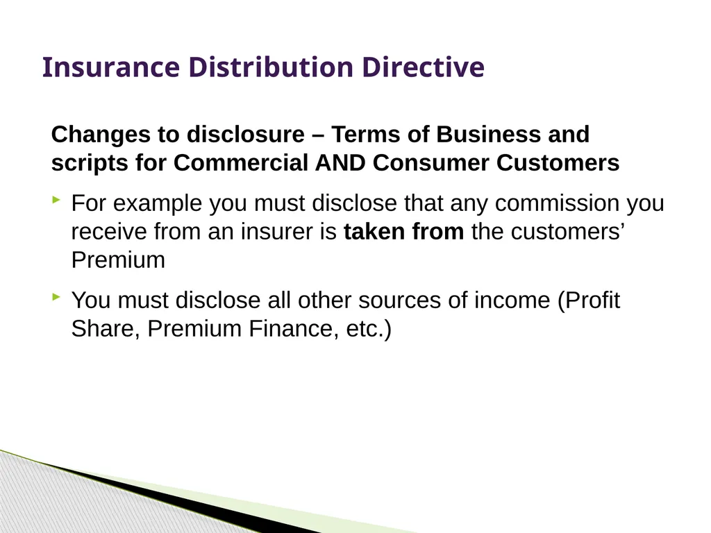 Insurance Distribution Directive Alan Chandler, - slide 12 of 44