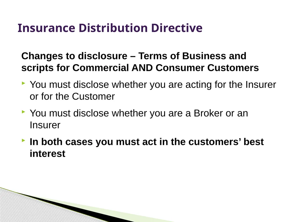Insurance Distribution Directive Alan Chandler, - slide 16 of 44