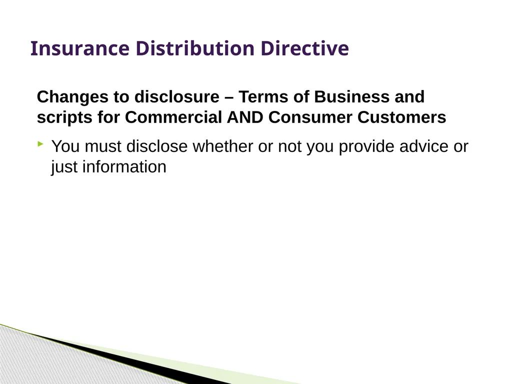 Insurance Distribution Directive Alan Chandler, - slide 17 of 44