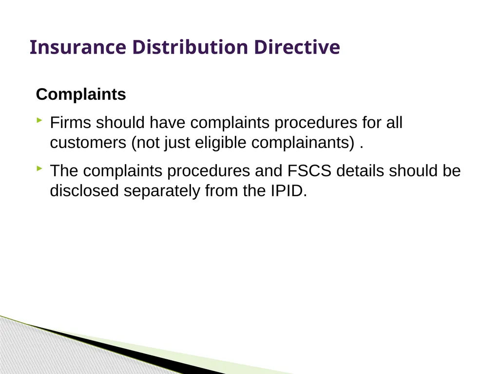 Insurance Distribution Directive Alan Chandler, - slide 34 of 44