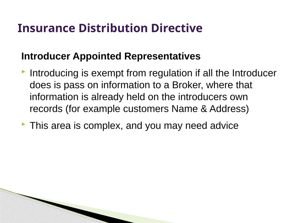 Insurance Distribution Directive Alan Chandler, - slide 41 of 44