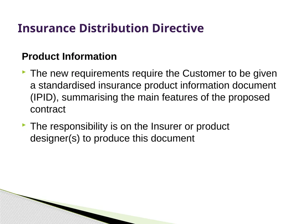 Insurance Distribution Directive Alan Chandler, - slide 28 of 44