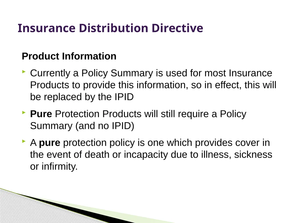 Insurance Distribution Directive Alan Chandler, - slide 31 of 44