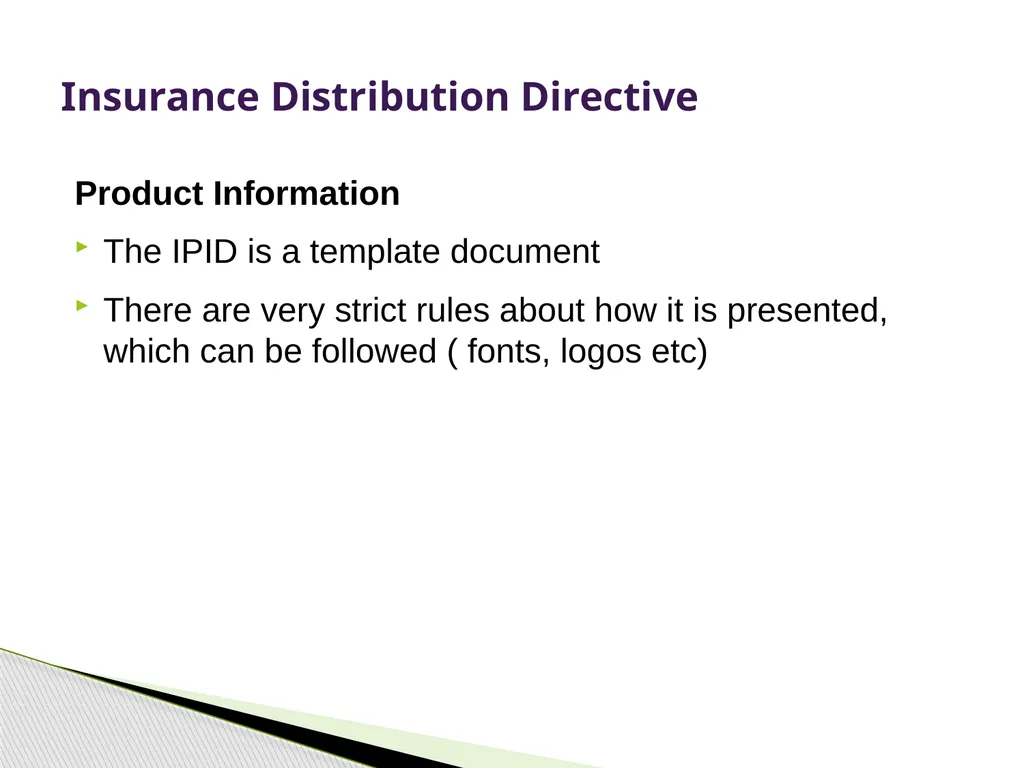 Insurance Distribution Directive Alan Chandler, - slide 29 of 44
