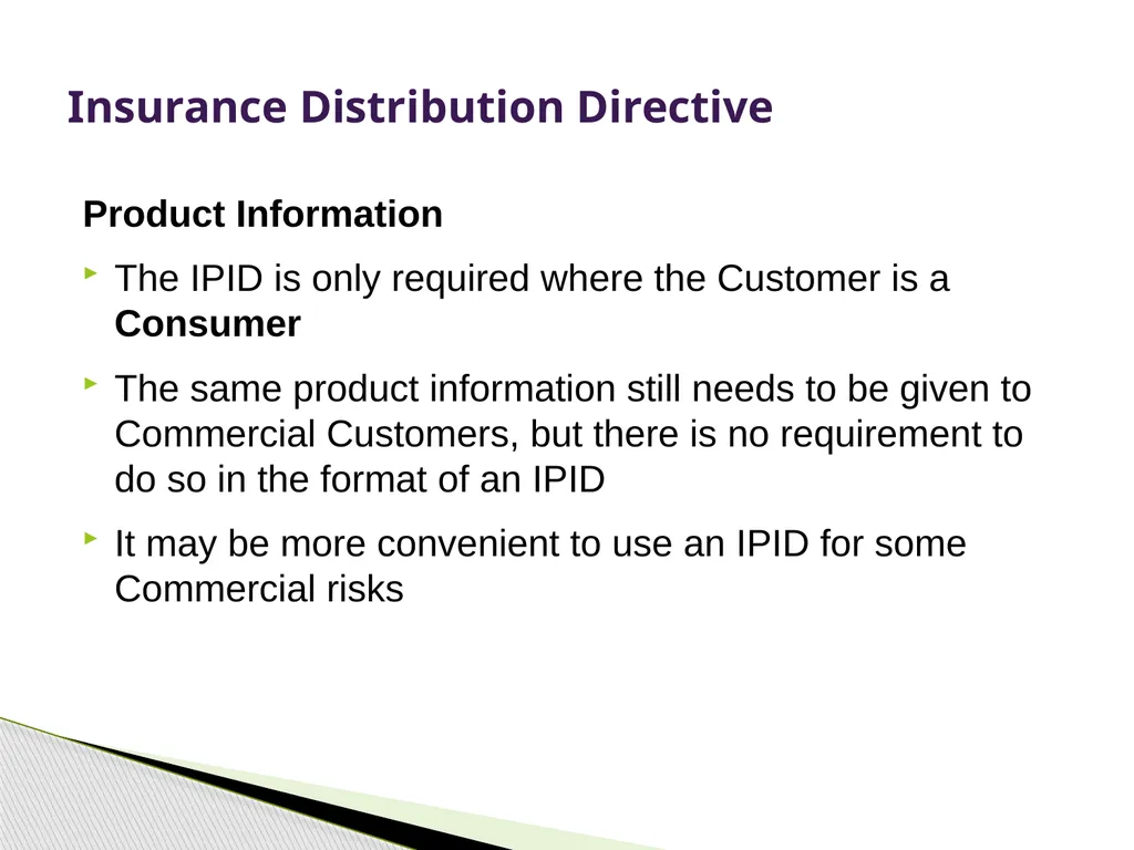Insurance Distribution Directive Alan Chandler, - slide 30 of 44