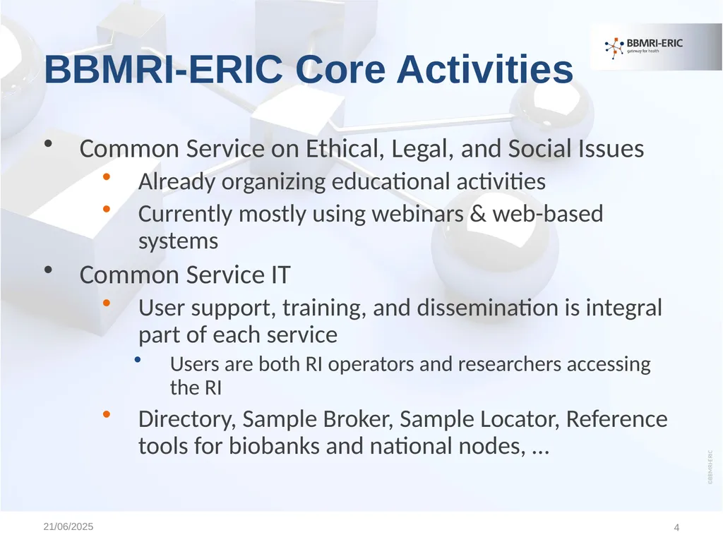 Educational & Training Activities of BBMRI-ERIC - slide 4 of 17