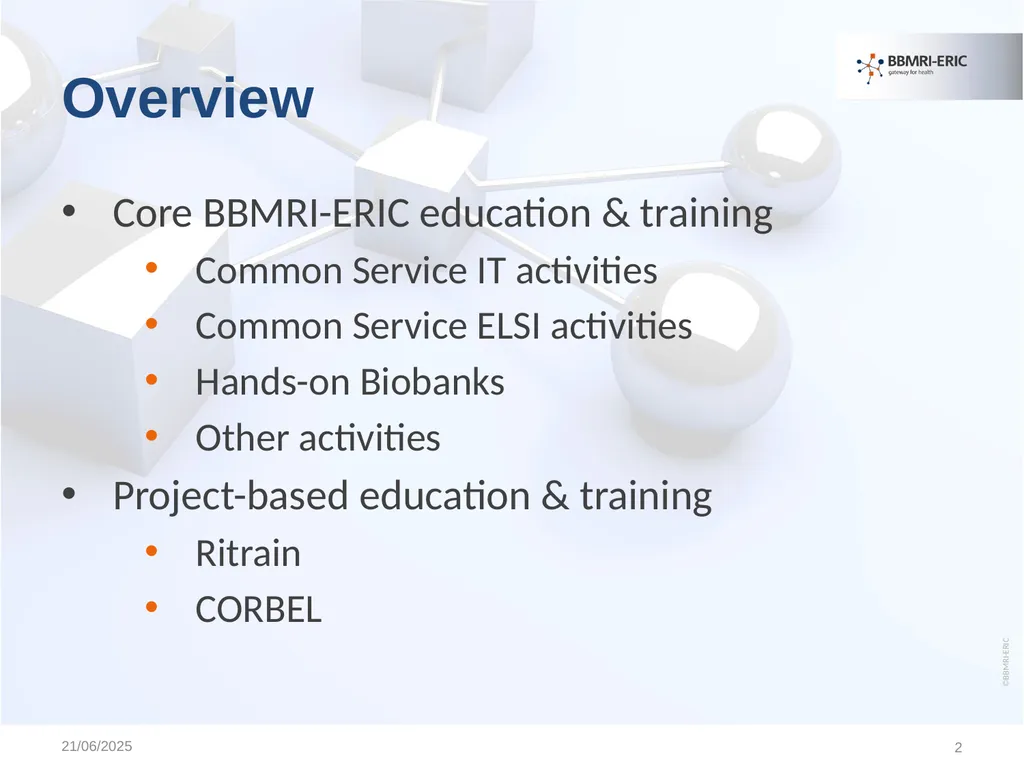 Educational & Training Activities of BBMRI-ERIC - slide 2 of 17