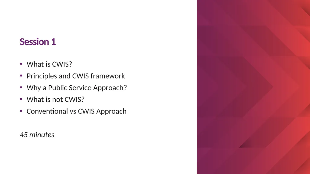 CWIS Orientation 101 Learning objectives Session 1 - slide 3 of 46